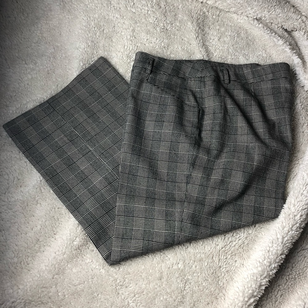 WHBM Windowpane Pattern Cropped Wide-Leg Pants